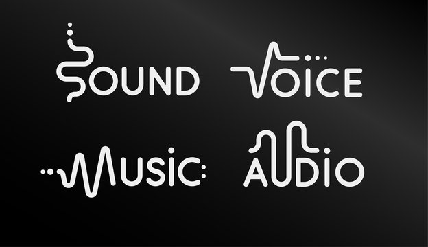Modern logo set of music app. Vector creative emblems on black background.