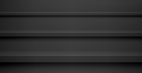 Obraz premium Realistic studio wall, minimal 3d shelf. Floor, horizontal realistic empty shelf in vector background.