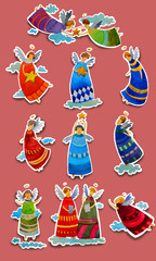 set of watercolor darlings Christmas angels. doodle