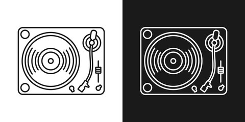 Set of two simple linear vinyl player icons. In black and white variation. © Сергей Захаров