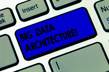 Word writing text Big Data Architecture. Business concept for designed to handle the analysis of too large data Keyboard key Intention to create computer message pressing keypad idea