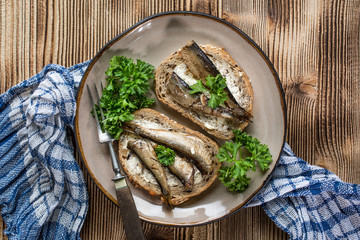 Sandwich with sprats.