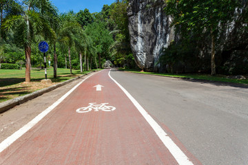 Obraz premium Bicycle lane sign on road in the park