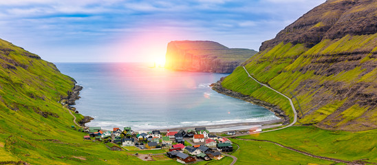 Tjornuvik Beautiful Scandinavian Village, Located On The Faroe Islands, sit on the north coast of...