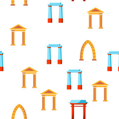 Classic Arch Vector Seamless Pattern Stone Columns Color Flat Illustration
