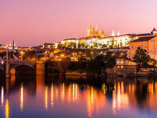Prague Castle and Vltava River by night, Prague
