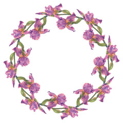 Pink iris round frame