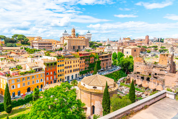 Roman Forum, Latin Forum Romanum, most important cenre in ancient Rome, Italy. Aerial view from Palatine Hill