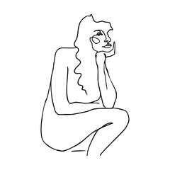 One Line Beautiful Woman's Face. Continuous line Portrait of a girl In a Modern Minimalist Style. Vector Illustration.