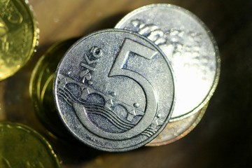 Close up euro coins in the glass bottle.