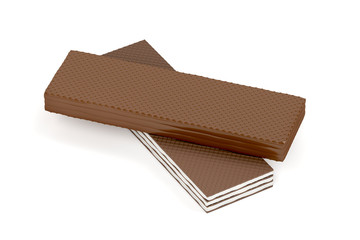 Chocolate wafers on white background
