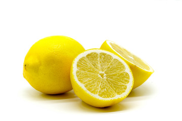 Fresh healthy slice yellow lemon lime isolated on white background