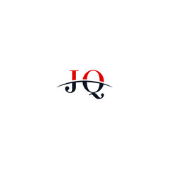 Initial letter JQ, overlapping movement swoosh horizon logo company design inspiration in red and dark blue color vector