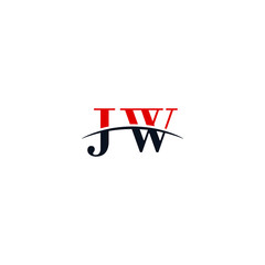 Initial letter JW, overlapping movement swoosh horizon logo company design inspiration in red and dark blue color vector