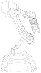 Robotic arm. Technical wire-frame. Vector rendering of 3d. EPS10 format.