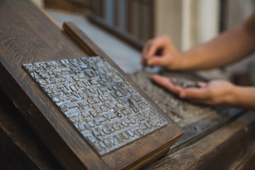 Old vintage printing press letters