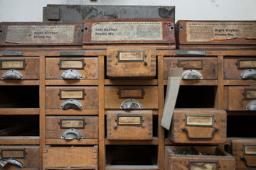 Old vintage wood drawers for letterpress