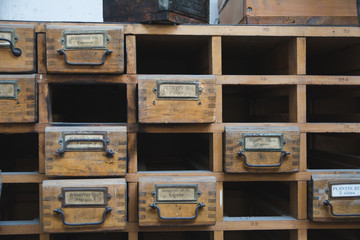 Old vintage wood drawers for letterpress