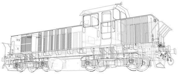 Train. Technical wire-frame. Vector rendering of 3d.
