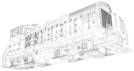 Train. EPS10 format. Vector created of 3d, Wire-frame.