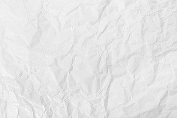 White crumpled paper texture background.