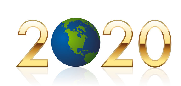 2020 sous le signe de la protection de l’environnement et de la lutte contre le réchauffement climatique montrant un globe terrestre.