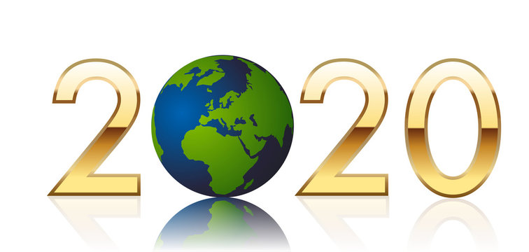 2020 sous le signe de la protection de l’environnement et de la lutte contre le réchauffement climatique montrant un globe terrestre.