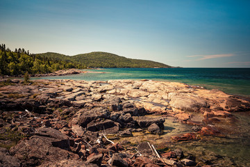 View from the Under the Volcano Trail along the beautiful rocky coast of Lake Superior at Neys...