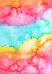 Colorful textured background. Abstract hand painted watercolor texture. Decorative chaotic texture for design. Hand drawn picture on paper. Handmade overlay. Bright artistic painting.