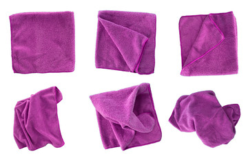 Purple microfiber cloth, isolated on white background