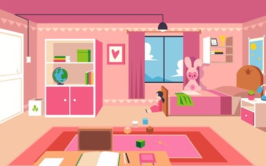 Little girl bedroom - interior design of a kid room with pink furniture