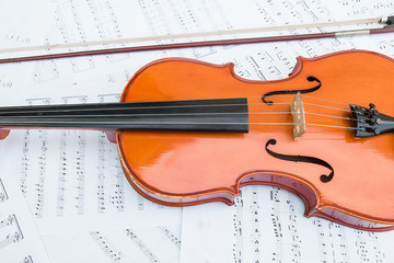 Obraz na płótnie Canvas Violin isolated on white background. musical instruments violin parts on white background. notes and violin