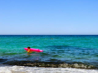 Fototapeta na wymiar Emerald sea and white sand beaches at Ezzi Mannu, Pazzona beach, Sardinia, Italy