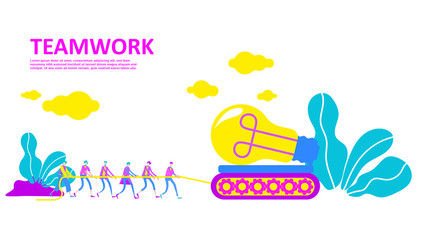 Business concept teamwork. Team metaphor. people search and pull the idea together for succesful company. Light bulb Symbol of idea with cooperation, partnership. - Vector