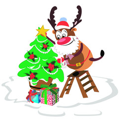 New Year and Christmas character. Merry deer, which gives a festive mood. Happy Merry Christmas and New Year 2020