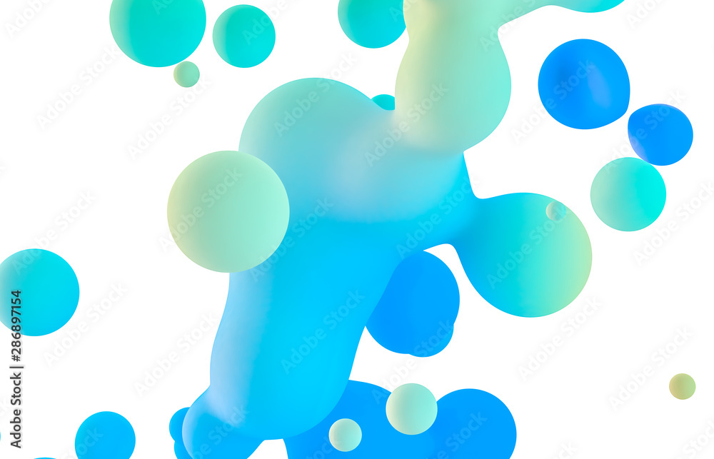 Aufkleber Abstract colorful 3d art background. Holographic floating liquid blobs, soap bubbles, metaballs.