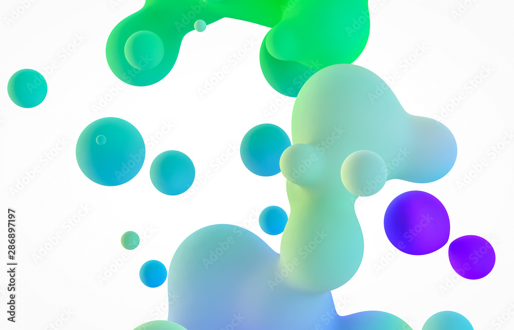 Aufkleber abstract colorful 3d art background. holographic floating liquid blobs, soap bubbles, metaballs.