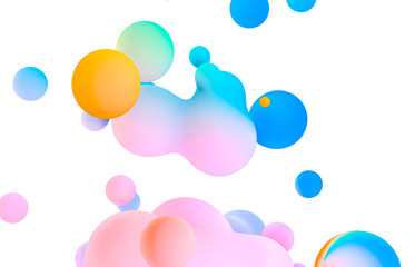 Abstract colorful 3d art background. Holographic floating liquid blobs, soap bubbles, metaballs.