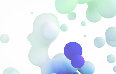 Abstract colorful 3d art background. Holographic floating liquid blobs, soap bubbles, metaballs.