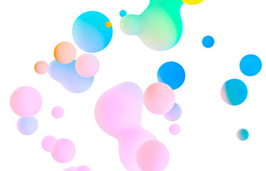 Abstract colorful 3d art background. Holographic floating liquid blobs, soap bubbles, metaballs.