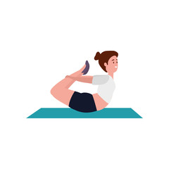 beauty woman practicing pilates position in mattress