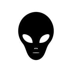 Alien icon. Black silhouette. Vector drawing. Isolated object on a white background. Isolate.