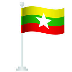 Burma flag. National flag of Burma on pole vector 