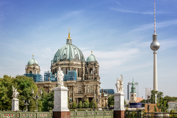 the berlin cathedral against a blue sky