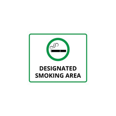 Designated smoking area with cigarette icon and sign in green circle.