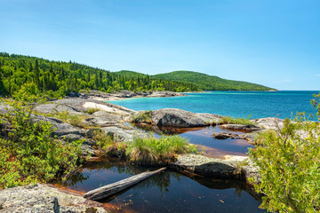Under the Volcano Trail on the  northern coast of Lake Superior at Neys Provincial Park, Ontario,...