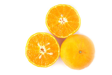 Top view fresh mandarin orange full and slice fruit isolated on white background
