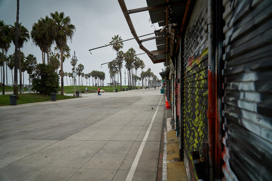 Empty Boardwalk Of Venice Beach Early In The Morning