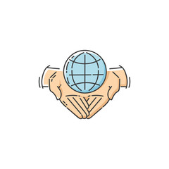 Charity and donation icon the hands with globe sketch vector illustration isolated.
