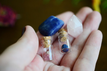 Miniature crystal vial apothecary set! Mini crystal bottles, Pink and Blue Combo! Azurite Berry,...